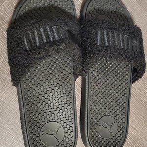 Puma Sherpa Slides Ladies Size 10 Black